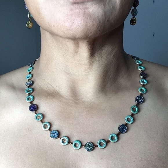 Blue and Purple Double-Strand Necklace, Bracelet, & Earring Set - Picture 6 of 6